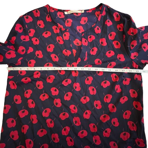 41 Hawthorn Navy and Red Poppy Blouse Popover sz Med 3/4 Sleeves Women's Top - Picture 4 of 9